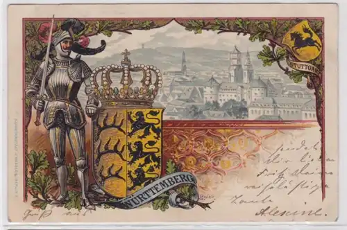 90791 Prage Ak Lithographie Stuttgart Württemberg 1900