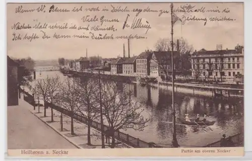 94066 AK Heilbronn am Neckar - Partie am oberen Neckar mit Ruderboot 1908