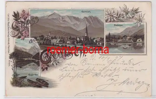 02777 Ak Lithographie Salutation de Garmisch 1897