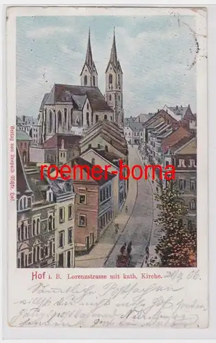 41926 Ak Hof i.B. Lorenzstrasse avec l'église catholique 1906