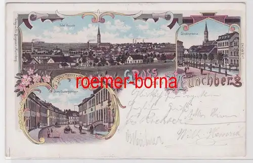 43361 Ak Lithografie Gruss aus Münchberg Lindenstrasse usw. 1898