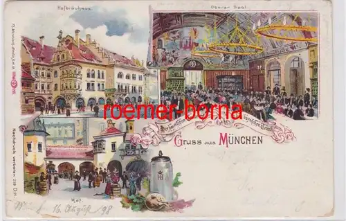 70697 Ak Lithographie Gruss de Munich Hofbräushaus 1898