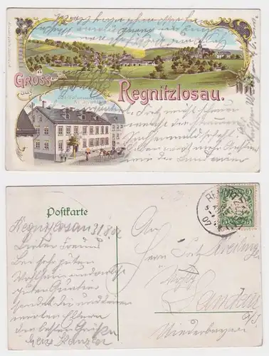 82797 Ak Lithographie Gruss aus Regnitzlosau Gasthof 1907