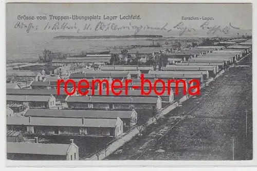 83055 Ak salutations du camp de troupes-exercices de camp Lechfeld Baraken camp 1910