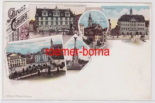 83444 Ak Lithographie Gruss de Coburg Bâtiment du Gouvernement, Moritzthurm, etc. vers1900