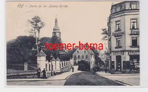 83683 Ak Hof Partie an der Lorenz-Kirche mit Geschäft von Ernst Wolf 1909
