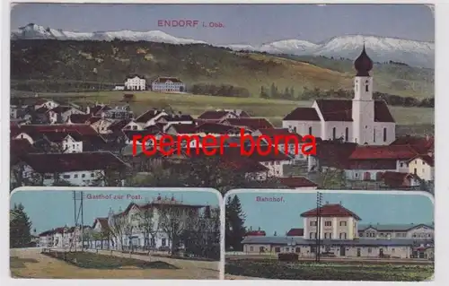 83884 Mehrbild Ak Endorf Obb. Gasthof zur Post, Bahnhof, Totale 1921