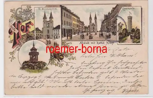 84010 Ak Lithografie Gruss aus Hof St. Michaeliskirche, Altstadt usw. 1895