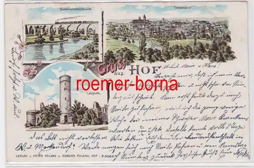84011 Ak Lithografie Gruss aus Hof Unterkotzauer Brücke, Labyrinth, Totale 1900