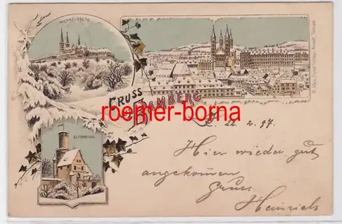 84227 Ak Lithographie Gruss de Bamberg en hiver 1897