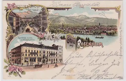 91365 Ak Lithographie Salutation de Rosenheim Reuters Hotel etc. 1901