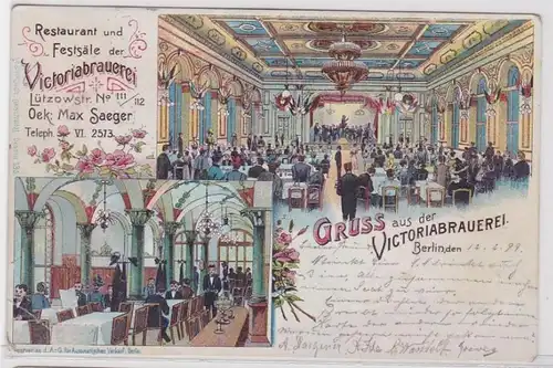 53321 AK Gruss aus der Victoriabrauerei Berlin - Restaurant und Festsäle 1899
