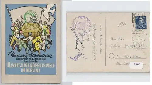 81207 Propaganda Ak III.Weltjugendfestspiele in Berlin 1951
