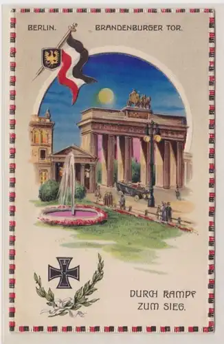 89704 Arrêt contre la lumière Patriotika Ak Berlin Brandenburger Tor vers 1915