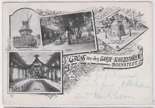 28856 AK Gruss des stands de ski Garde Bornstedt - Monument & Mühle 1900