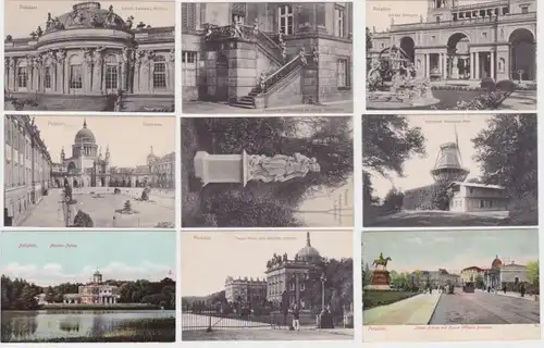 71471/9 AK Potsdam - Palais, châteaux, monuments & moulin vers 1930