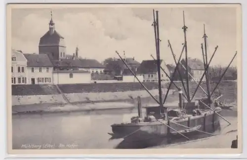 80265 Ak Mühlberg (Elbe) au port avec bateau vers 1940