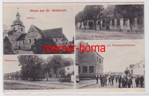 83199 Multi-image Ak Salutation de la maison d'affaires de Grande-Wusterwitz, école etc. 1912