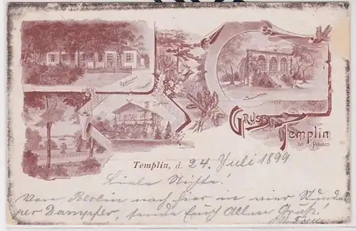 84617 Ak Lithographie Gruß aus Templin bei Potsdam Restaurant, Forsthaus 1899