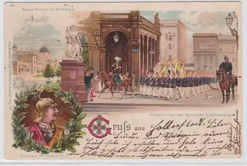 88963 Ak Lithographie Gruß aus neues Palais in Potsdam 1900