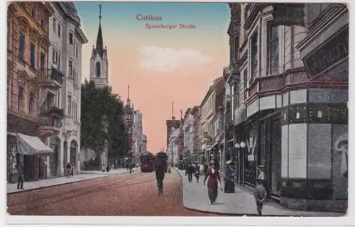 98437 Feldpost Ak Cottbus Spremberger Strasse mit Geschäften 1917
