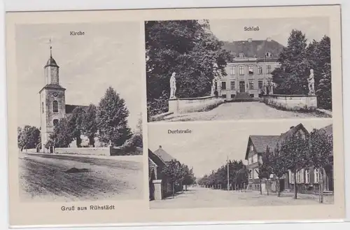 98646 Mehrbild Ak Gruß aus Rühstädt Kirche, Schloß, Dorfstraße um 1920