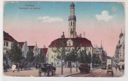 99023 Feldpost Ak Cottbus Marché avec hôtel de ville et trafic 1916