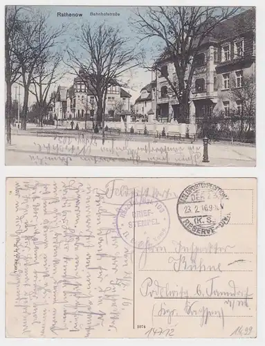 98943 Feldpost AK Rathenow - Bahnhofstraße, Straßenansicht mit Stadtvillen 1916