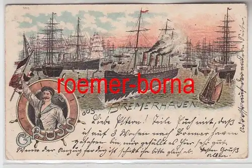 83731 Künstler Ak Gruss aus Bremerhaven Matrose und Schiffe 1901