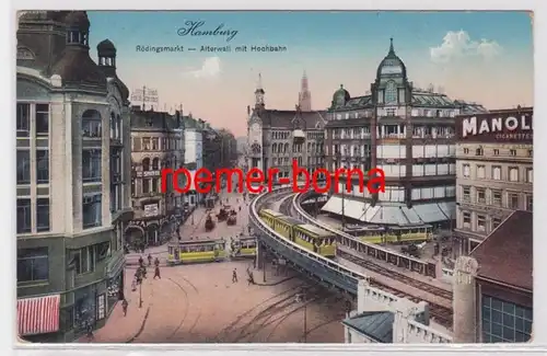 82889 Ak Hamburg Rödingsmarkt alterwall mit Hochbahn 1913