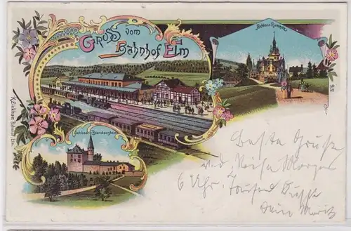 73423 Ak Lithographie Gruß vom Bahnhof Elm 1907