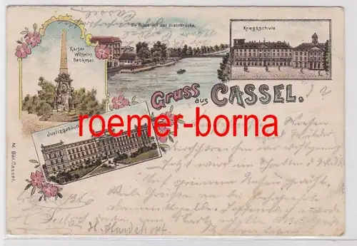 84735 Ak Lithografie Gruss aus Cassel Kriegsschule, Justizgebäude usw. 1899