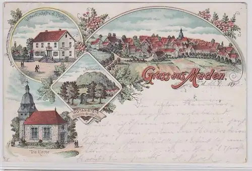 91901 Ak Lithographie Gruß aus Maden Gastwirtschaft, Kirche usw. 1898