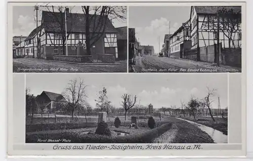 93000 Mehrbild Ak Gruß aus Nieder Issigheim Kriegerdenkmal, Gasthaus usw. 1939