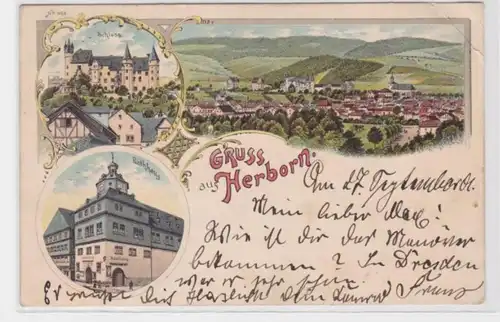94632 Ak Lithographie Gruss de Herborn Hôtel de ville, château, etc. 1901