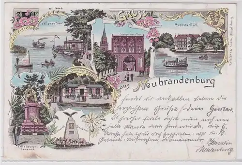 13240 Ak Lithographie Gruß aus Neubrandenburg Brodaer Holz usw. 1900