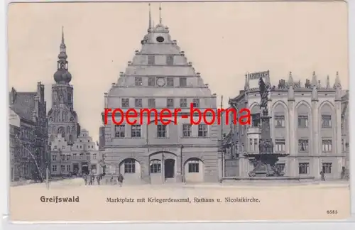81599 Ak Greifswald Hôtel de ville, monument guerrier, pharmacie vers 1910
