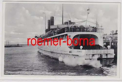 85146 Foto Ak Ostseebad Saßnitz Fährschiff 'Preußen' in See gehend um 1940