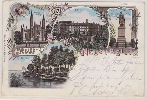 8992 Ak Lithographie Salutation de Neustrelitz Schloss, Helgoland, etc. 1897