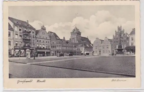 94487 Ak Greifswald Markt mit Geschäften 1939