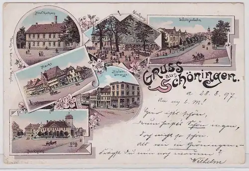 46814 AK Gruss aus Schönigen - Schützenbahn, Marktplatz, Hotel & Elmhaus 1897