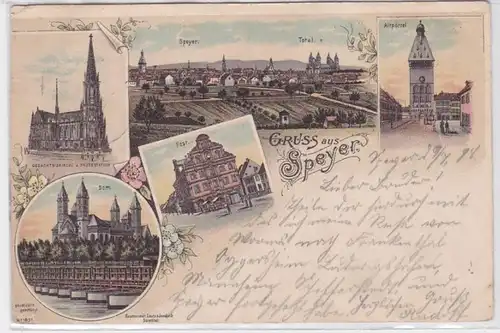 78116 Ak Lithographie Gruss de Speyer Post, Dom, etc. 1899