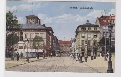 94108 AK Mainz - Ludwigstraße, Straßenansicht mit Straßenbahn 1919