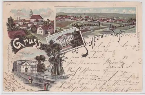 16116 Ak Lithographie Gruß aus Seifhennersdorf Partie am Wehr usw. 1897