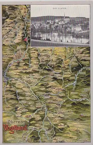 33153 Landkarten Ak Bad Elster und oberes Vogtland 1936