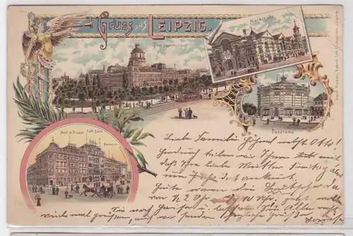 37713 Ak Lithographie Gruß aus Leipzig Hotel de Prusse usw. 1899
