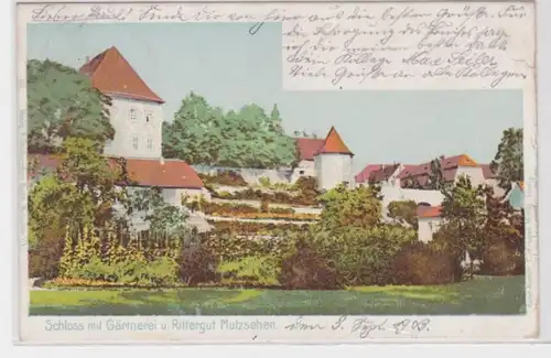 38034 AK Schloss mit Gärtnerei und Rittergut Mutzschen 3. September 1903