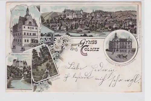 46864 Ak Lithographie Salutation de Colditz Bahnhofstrasse, etc. 1898