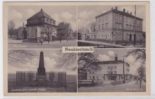 59126 Mehrbild Ak Neukieritzsch Bahnhof, Postamt, neue Schule um 1940