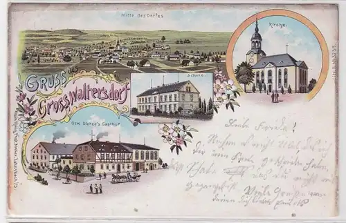 67921 Ak Lithographie Gruß aus Großwaltersdorf Gasthof usw. 1903